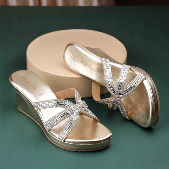 Women Gold Party Slip Ons