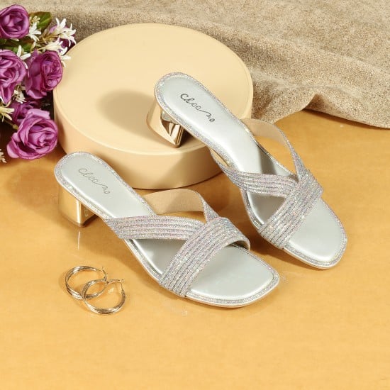 Women Silver Ethnic Slip Ons