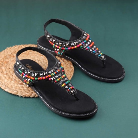 Women Black Ethnic Sandals