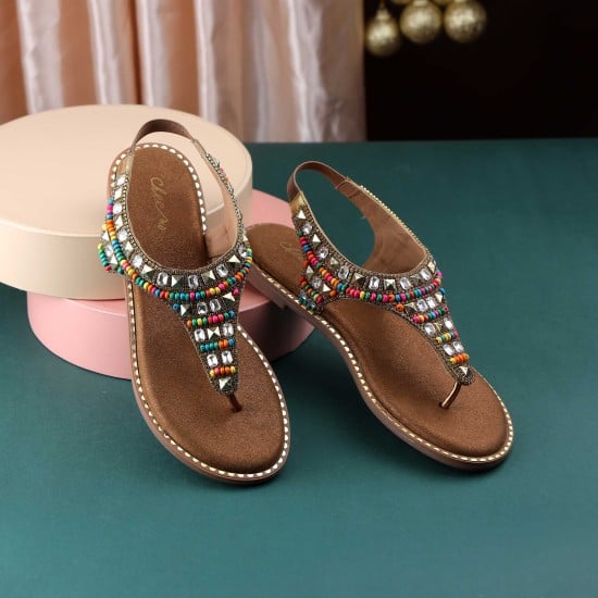 Women Antic-gold Ethnic Sandals