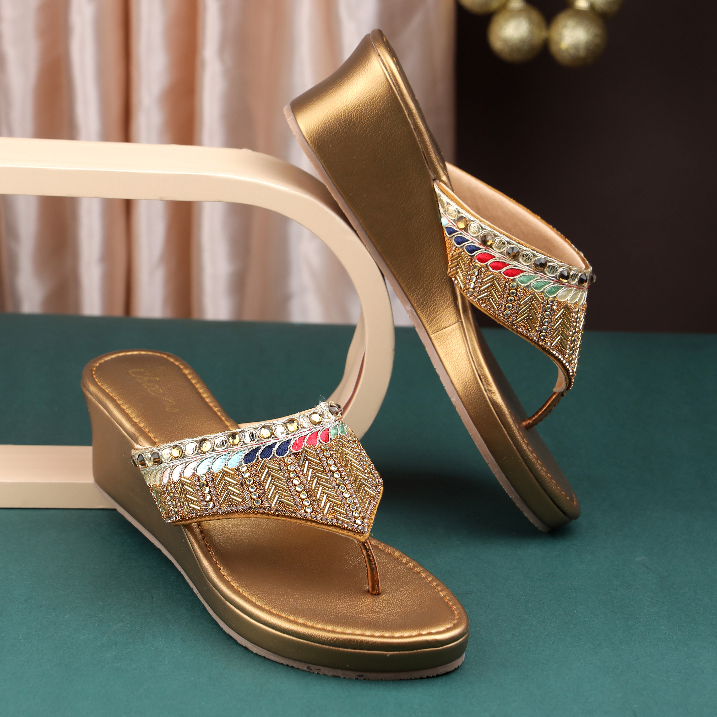 Women Antic-gold Ethnic Slip Ons