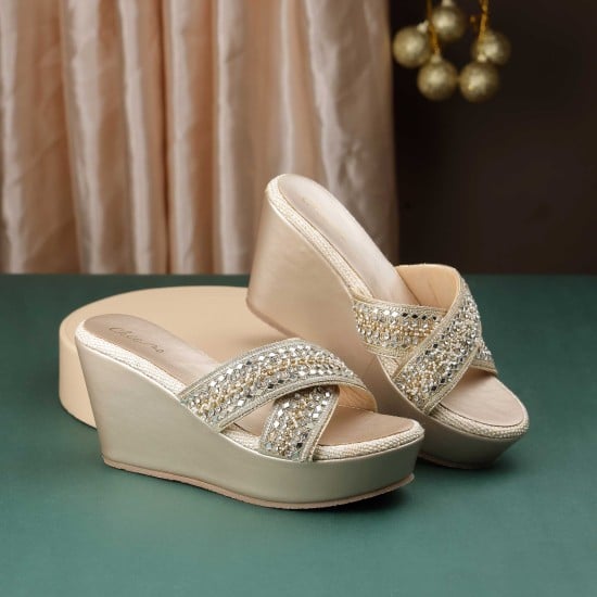 Women Gold Ethnic Slip Ons