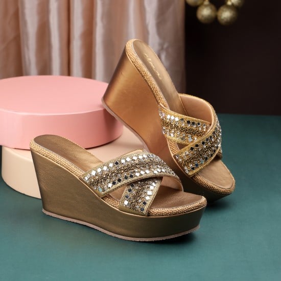 Women Antic-gold Ethnic Slip Ons