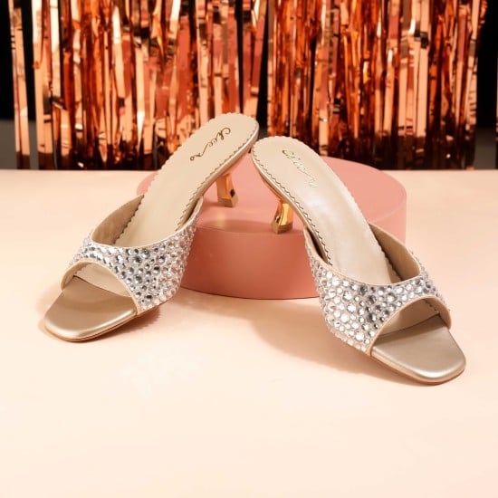 Women Gold Party Slip Ons