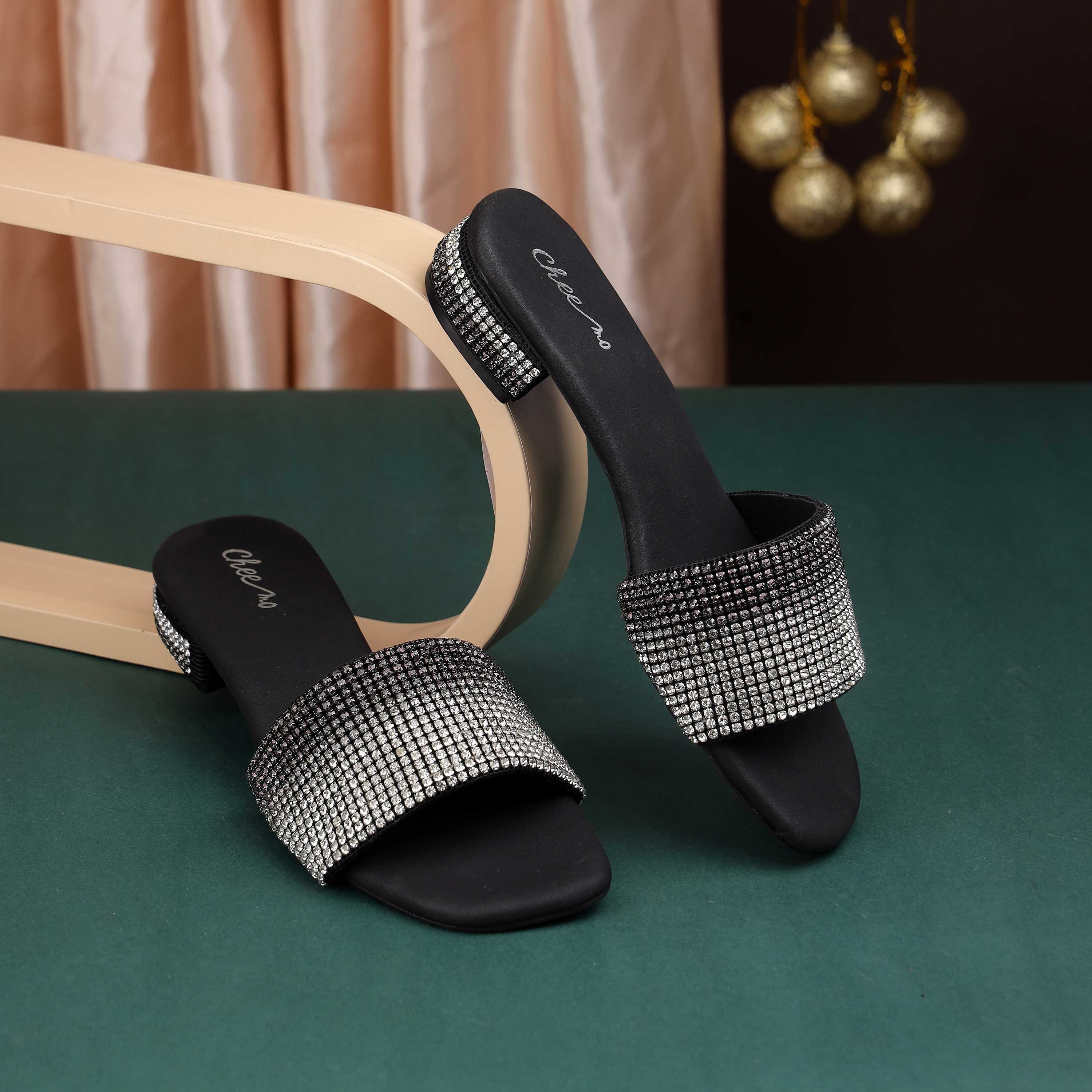 Women Black Party Slip Ons