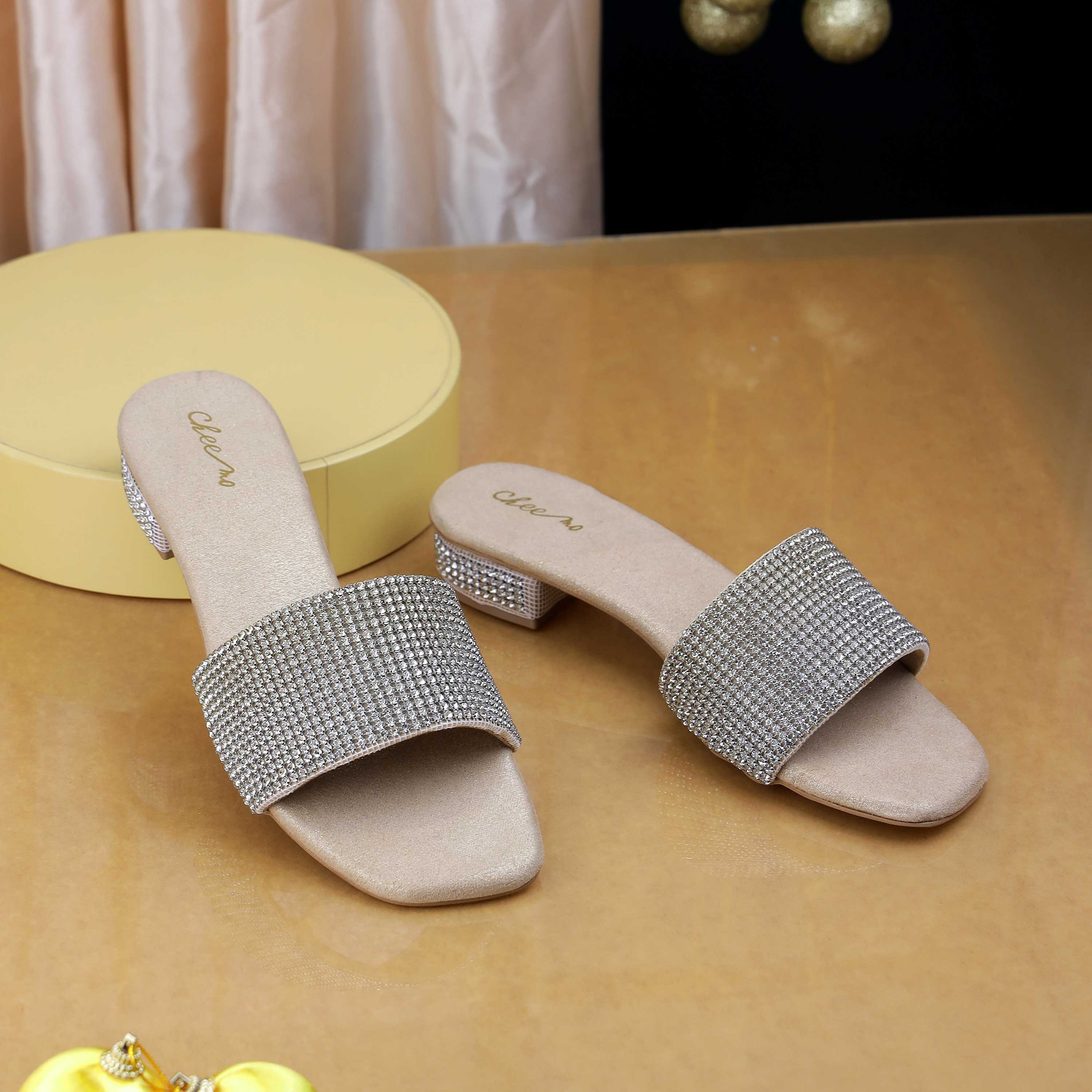 Women Gold Party Slip Ons