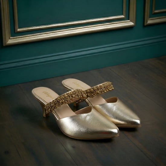 Women Gold Wedding Slip Ons
