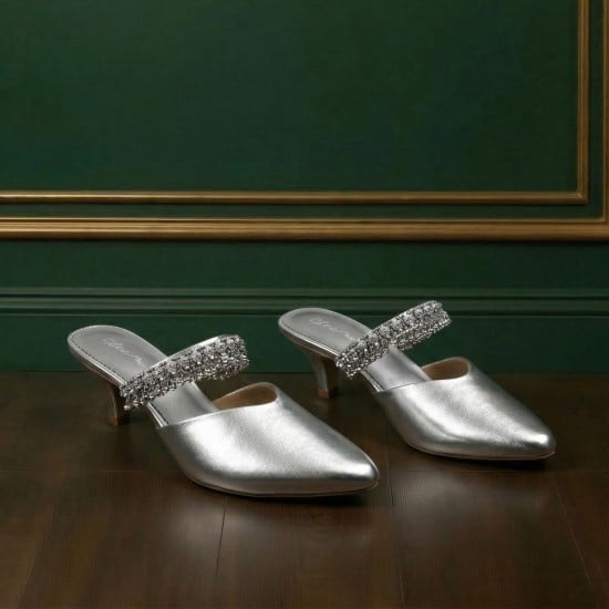 Women Silver Wedding Slip Ons