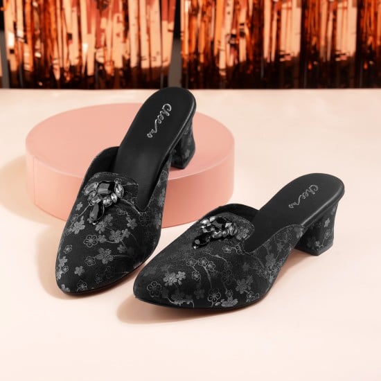 Women Black Ethnic Slip Ons