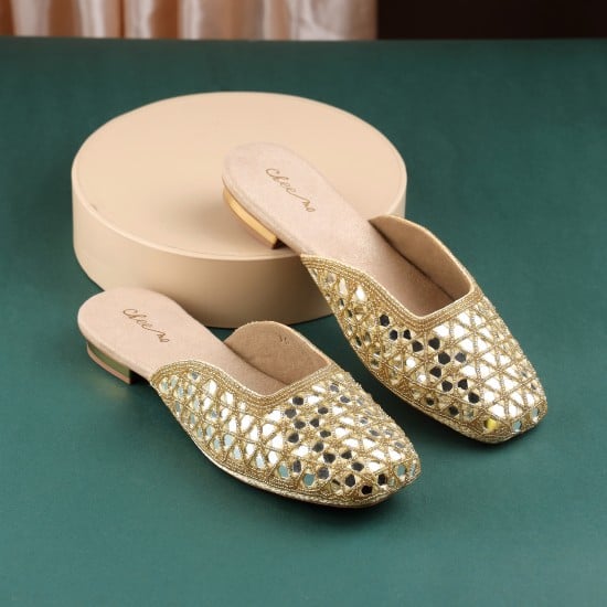 Women Gold Ethnic Slip Ons
