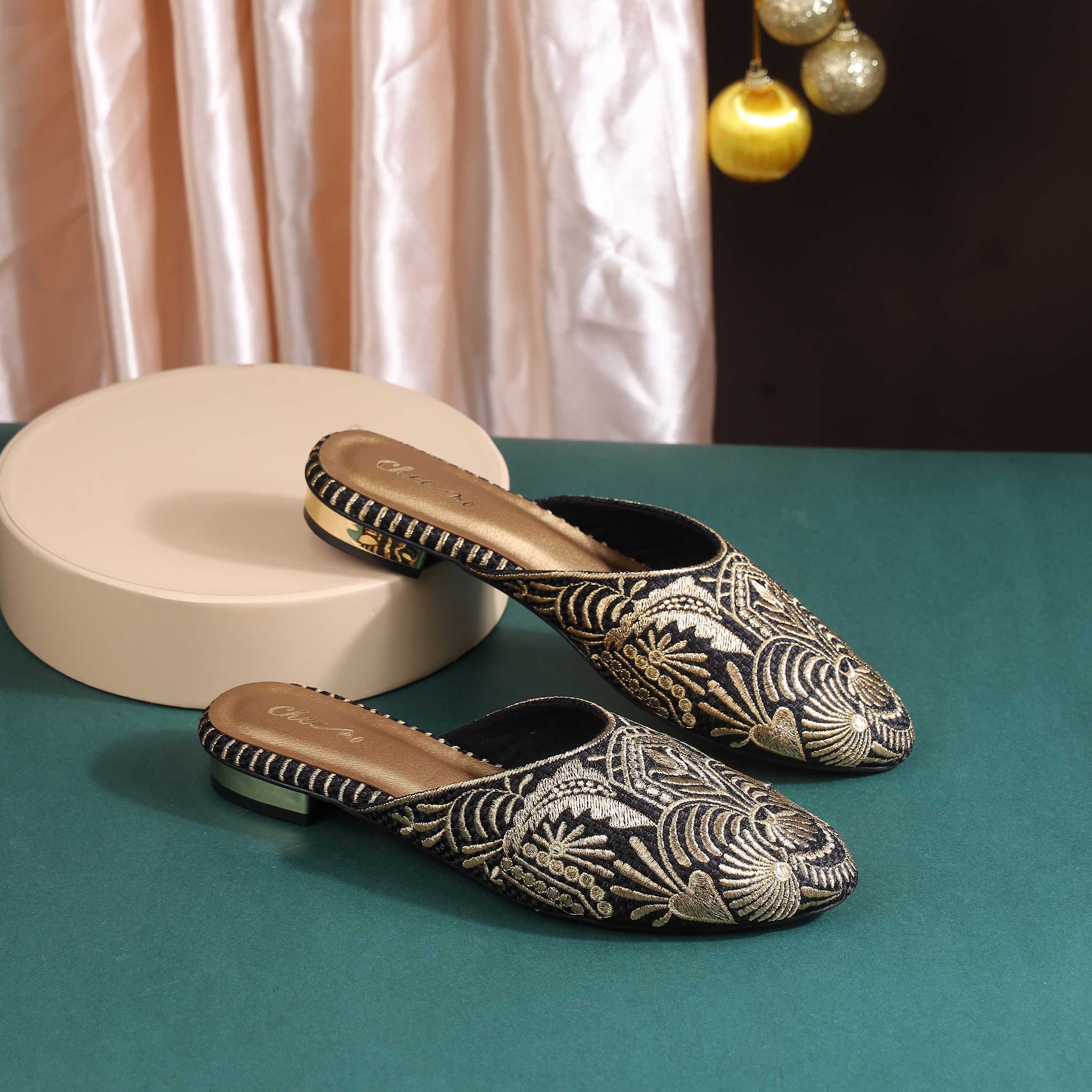 Women Gold Wedding Slip Ons